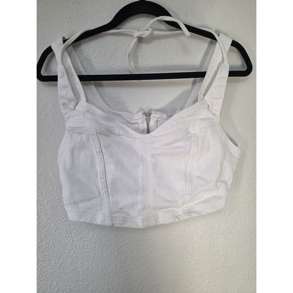 Barbie by PacSun Crop Top Size M White Solid Sleeveless Scoop Neck Blouse Tank